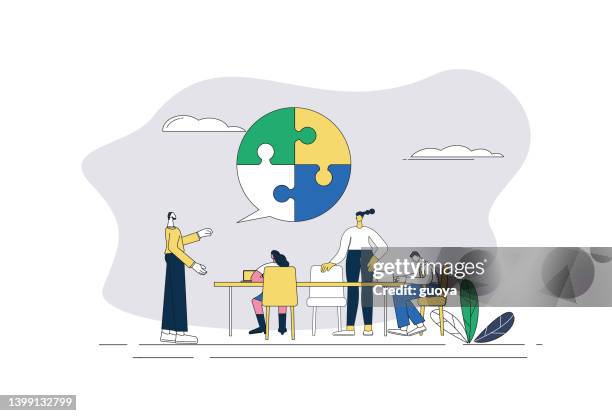 white-collar workers have a meeting in the office to unify opinions. - language course stock illustrations