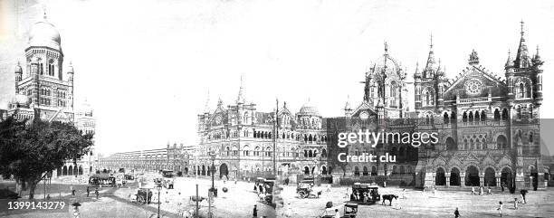 bombay railway station, mumbai - mumbai railway station stock illustrations