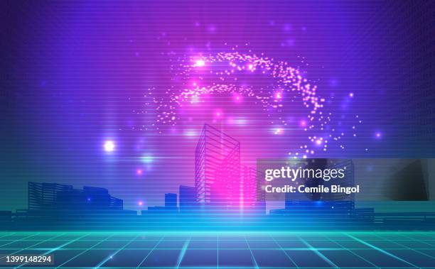 metaverse city landscape background - smart city stock illustrations