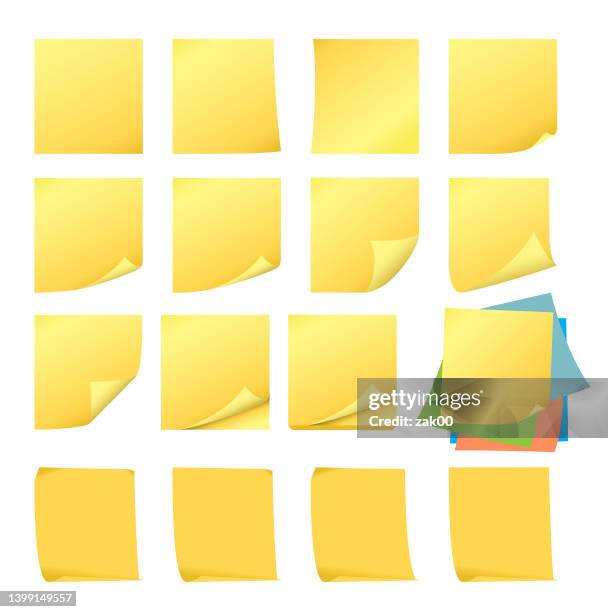 yellow sticky notes. - glue stick white background stock illustrations