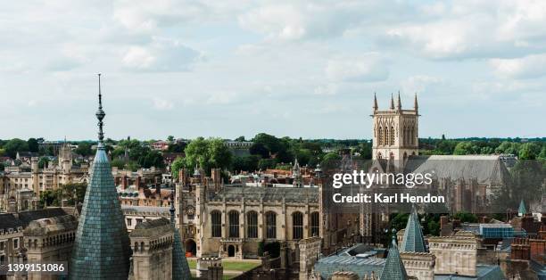 an elevated view of the university city of cambridge, uk - the famous university town of cambridge stock pictures, royalty-free photos & images