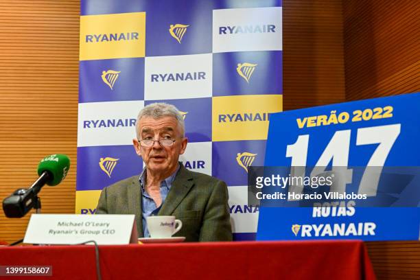 Ryanair Group CEO Michael O'Leary delivers remarks during a press conference in Radisson Blu Hotel to announce an increase of summer flights and to...