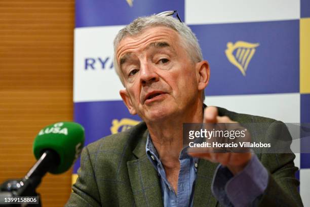 Ryanair Group CEO Michael O'Leary delivers remarks during a press conference in Radisson Blu Hotel to announce an increase of summer flights and to...