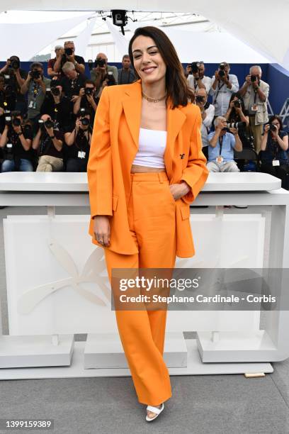 Sofia Essaidi attends the photocall for "Nostalgia" during the 75th annual Cannes film festival at Palais des Festivals on May 25, 2022 in Cannes,...