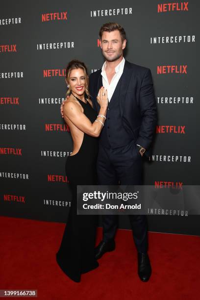 Elsa Pataky and Chris Hemsworth attend the red carpet screening of Interceptor at The Ritz on May 25, 2022 in Sydney, Australia.