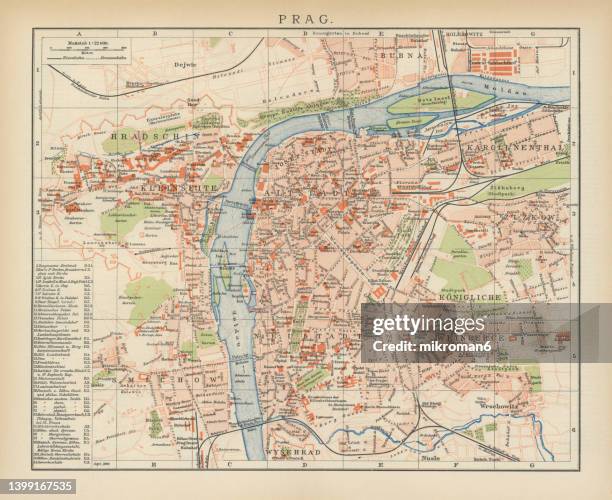 Old Lithograph Map Of Prague Czech Republic High Res Stock Photo Old Lithograph Map Of Prague Czech Republic 