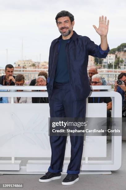 Pierfrancesco Favino attends the photocall for "Nostalgia" during the 75th annual Cannes film festival at Palais des Festivals on May 25, 2022 in...