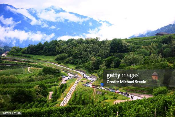 General view of Felix Gall of Austria, Nicolas Prodhomme of France and AG2R Citroen Team, Mathieu Van Der Poel of Netherlands and Team Alpecin -...