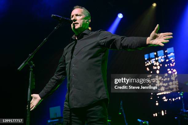 Andy McClusky of Orchestral Manoeuvres In The Dark performs at Fox Theater on May 24, 2022 in Oakland, California.