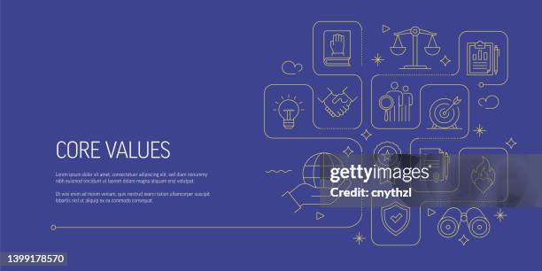 core values related vector banner design concept, modern line style with icons - integrity stock illustrations