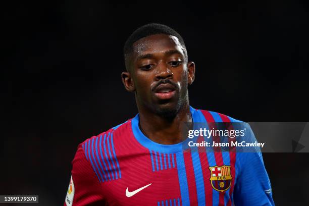 Ousmane Dembele of FC Barcelona looks on during the match between FC Barcelona and the A-League All Stars at Accor Stadium on May 25, 2022 in Sydney,...