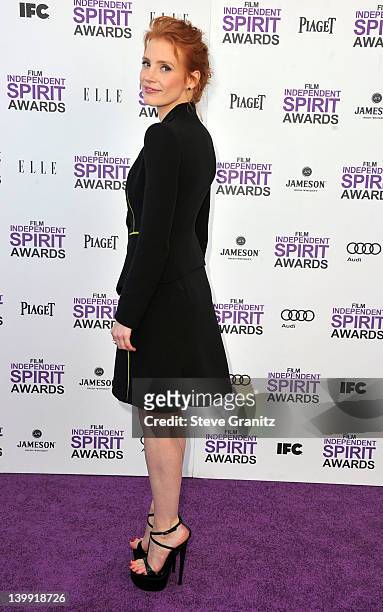 Actress Jessica Chastain arrives at the 2012 Film Independent Spirit Awards at Santa Monica Pier on February 25, 2012 in Santa Monica, California.