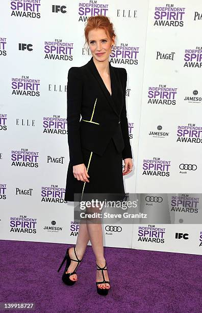 Actress Jessica Chastain arrives at the 2012 Film Independent Spirit Awards at Santa Monica Pier on February 25, 2012 in Santa Monica, California.