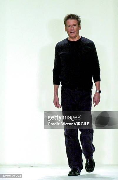 Fashion designer Calvin Klein walks the runway during the Calvin Klein Ready to Wear Fall/Winter 2001-2002 fashion show as part of the New York...