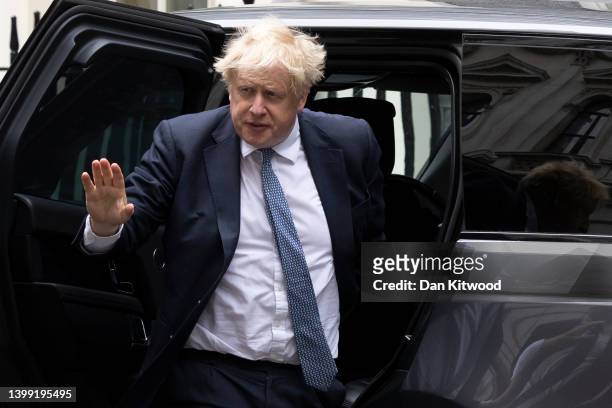 Prime Minister Boris Johnson returns to 10 Downing Street from the House of Commons following PMQs on May 25, 2022 in London, England. Boris Johnson...