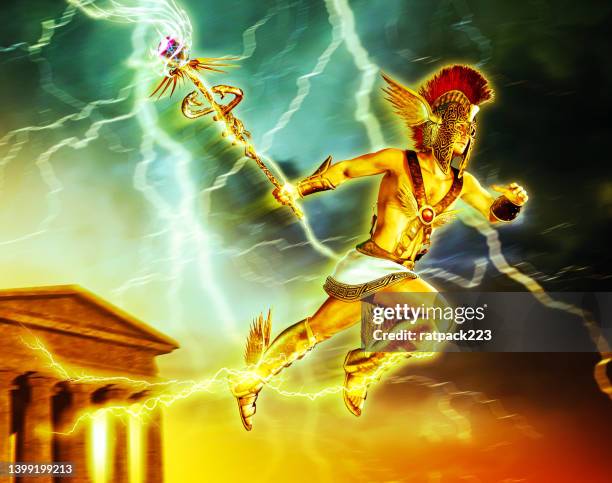 Hermes messenger of the Greek gods and patrons of traders, travelers speeding through the heavens