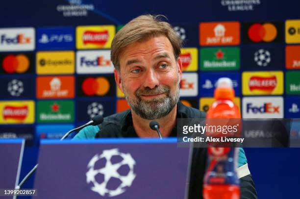Juergen Klopp, Manager of Liverpool speaks in a press conference at AXA Training Centre on May 25, 2022 in Kirkby, England.