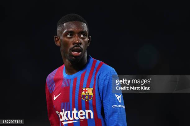 Ousmane Dembele of FC Barcelona looks on during the match between FC Barcelona and the A-League All Stars at Accor Stadium on May 25, 2022 in Sydney,...