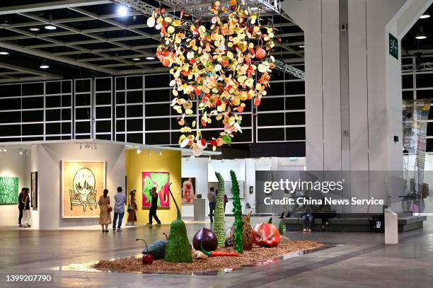 People visit the Art Basel Hong Kong 2022 at Hong Kong Convention and Exhibition Center on May 25, 2022 in Hong Kong, China.