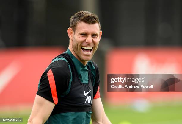 James Milner of Liverpool during a training session at AXA Training Centre on May 25, 2022 in Kirkby, England.