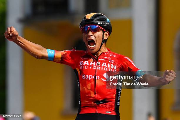 Santiago Buitrago Sanchez of Colombia and Team Bahrain Victorious celebrates winning during the 105th Giro d'Italia 2022, Stage 17 a 168 km stage...