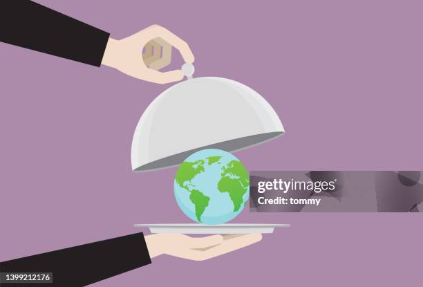 illustrations, cliparts, dessins animés et icônes de un globe dans une cloche alimentaire - action climatique