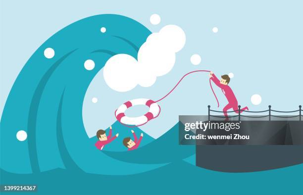 saving lives in the water - impossible circle stock illustrations