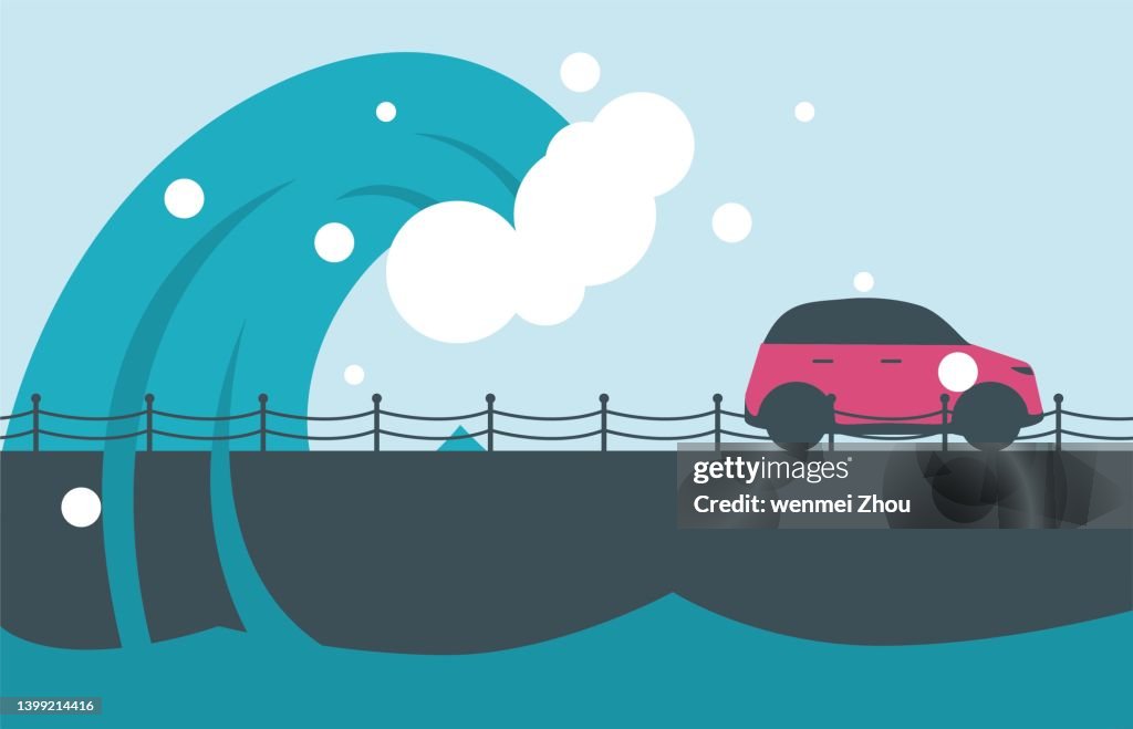 Car Riding Wave Big Waves On The Road High-Res Vector Graphic - Getty Images