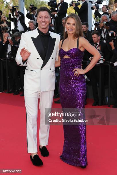 Robert Lewandowski and Anna Lewandowska attend the screening of "Elvis" during the 75th annual Cannes film festival at Palais des Festivals on May...