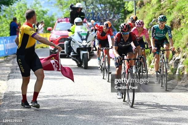 Mikel Landa Meana of Spain and Team Bahrain Victorious, Richie Porte of Australia and Team INEOS Grenadiers, Richard Carapaz of Ecuador and Team...