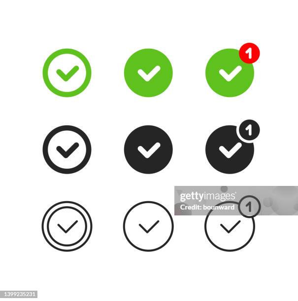 ilustrações de stock, clip art, desenhos animados e ícones de notification check mark color  flat line icons - validation