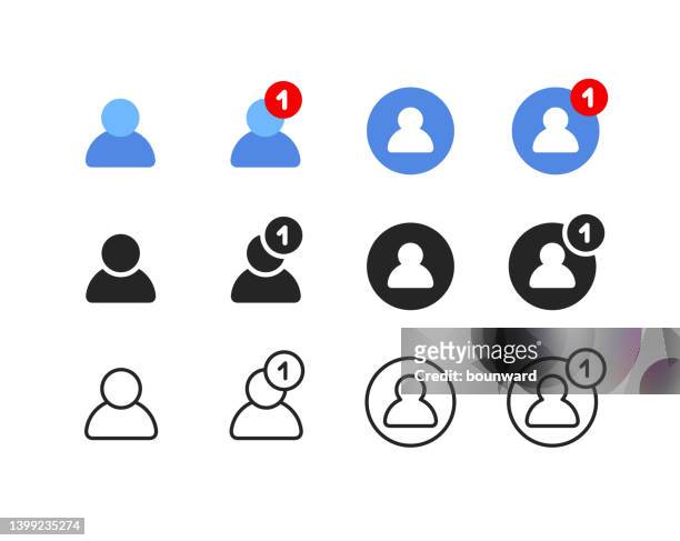 ilustraciones, imágenes clip art, dibujos animados e iconos de stock de notificación perfil de usuario color iconos de línea plana - seguir actividad móvil general