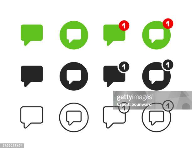 symbole für flache linien in der benachrichtigungs-chat-blasenfarbe - sms stock-grafiken, -clipart, -cartoons und -symbole
