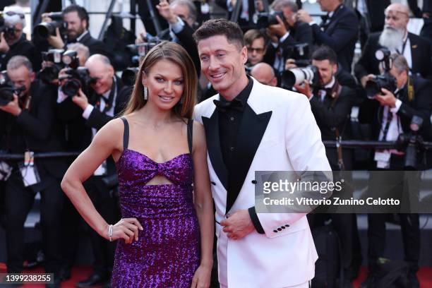 Robert Lewandowski and Anna Lewandowska attend the screening of "Elvis" during the 75th annual Cannes film festival at Palais des Festivals on May...
