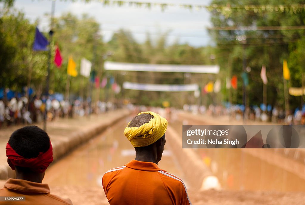 Water filled muddy race course at Kambala