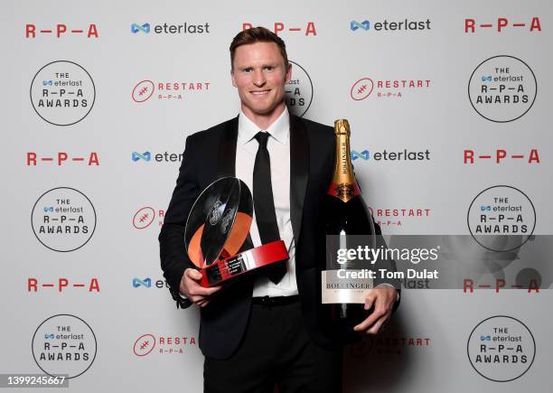 Chris Ashton poses with The Champagne Bollinger Moment of the Season Award during the Eterlast RPA Awards 2022 at Battersea Evolution on May 25, 2022...