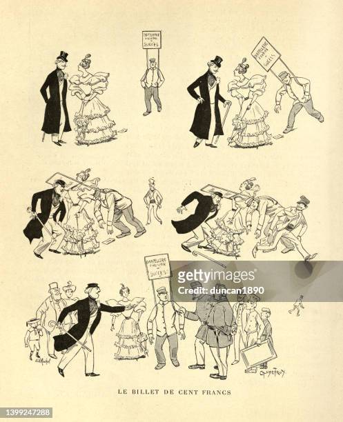 illustrations, cliparts, dessins animés et icônes de illustration vintage, dessin animé, comédie slapstick, français années 1890, 19ème siècle - burlesque