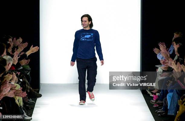 Fashion designer Marc Jacobs walks the runway during the Marc Jacobs Ready to Wear Fall/Winter 2001-2002 fashion show as part of the New York Fashion...