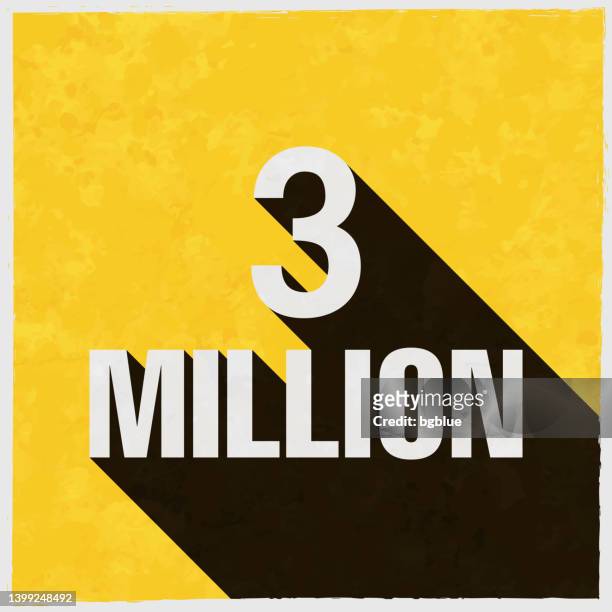 bildbanksillustrationer, clip art samt tecknat material och ikoner med 3 million. icon with long shadow on textured yellow background - miljonär
