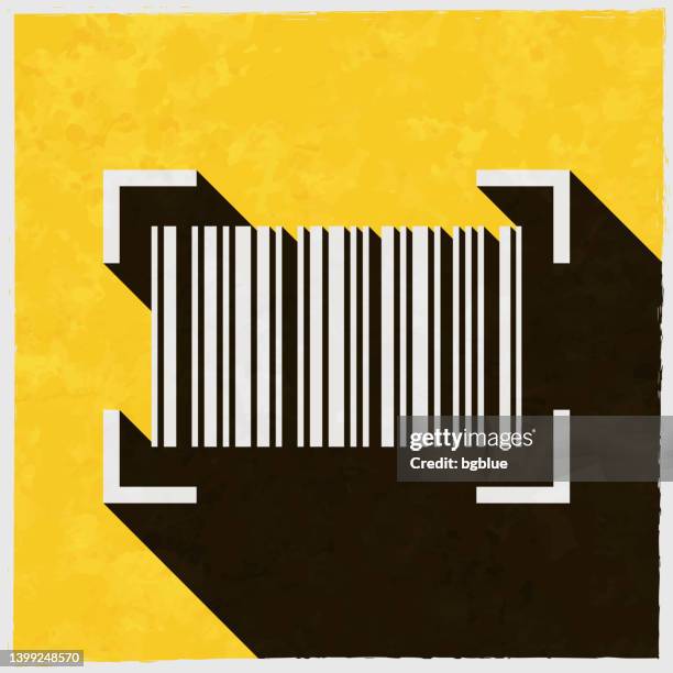 barcode scan. icon with long shadow on textured yellow background - scan texture stock illustrations
