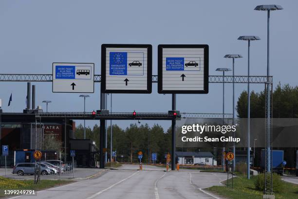 The Imatra border crossing between Finland and Russia stands empty and quiet on May 25, 2022 near Imatra, Finland. Commercial activity between Imatra...