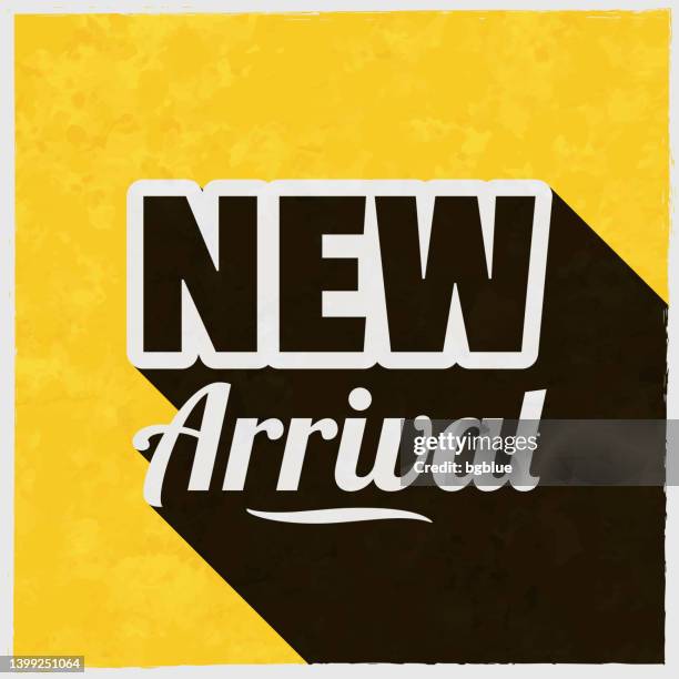 new arrival. icon with long shadow on textured yellow background - returning merchandise stock illustrations