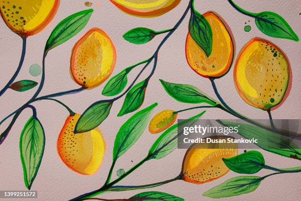 drawings with lemon tree - vitamin c stock illustrations