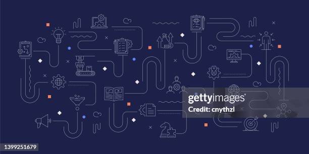 product management related vector banner design concept, modern line style with icons - inventory management stock illustrations