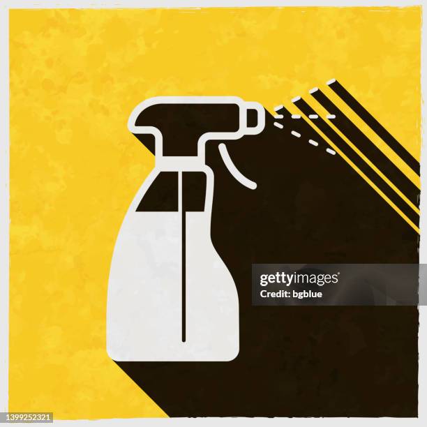 cleaning spray bottle. icon with long shadow on textured yellow background - vintage illustration medical spray stock illustrations