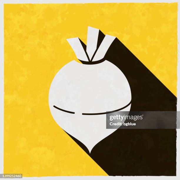 rutabaga. icon with long shadow on textured yellow background - rutabaga stock illustrations