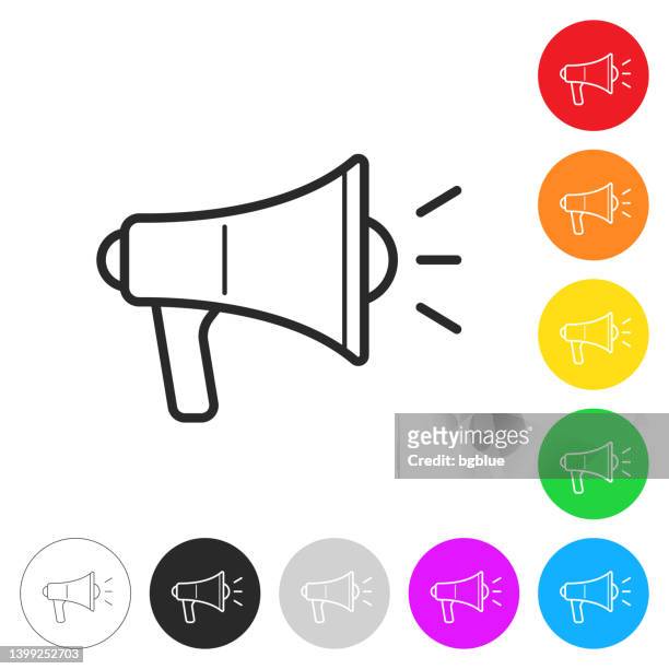 megaphone. icon on colorful buttons - voice amplifier stock illustrations