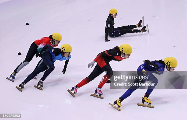 Deanna Lockett of Australia falls as Veronika Denes of Hungary, Sarah Chen of USA, Yihan Guo of China and Hyun Sun Hwang of Korea compete in the...