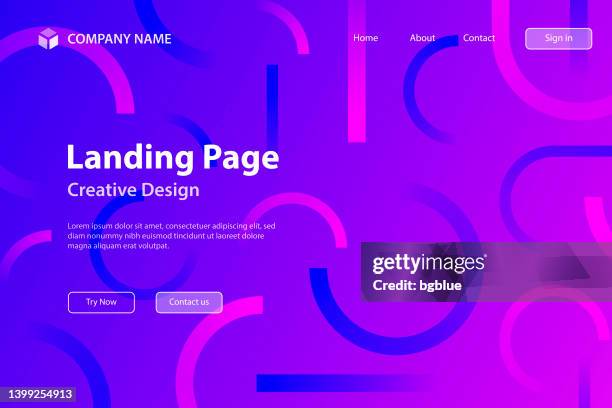 landing page template - abstract design with geometric shapes - trendy purple gradient - rolling paper stock illustrations