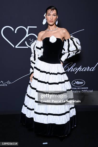 Bella Hadid wearing Chopard attends the "Chopard Loves Cinema" Gala Dinner at Hotel Martinez on May 25, 2022 in Cannes, France.